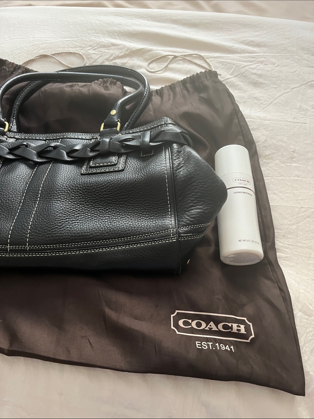 Coach Black Pebbled Leather Shoulder Bag with Braided Trim - Picture 8 of 8